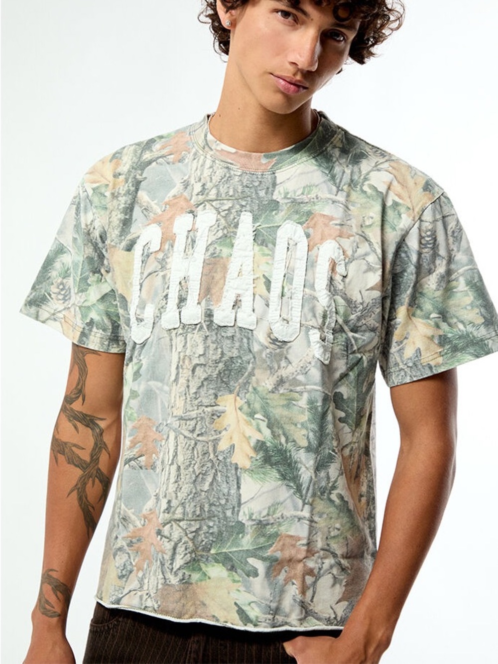 PacSun Real Tree Camo Oversized T-Shirt XL Chaos 02 Raw Edge Applique Streetwear